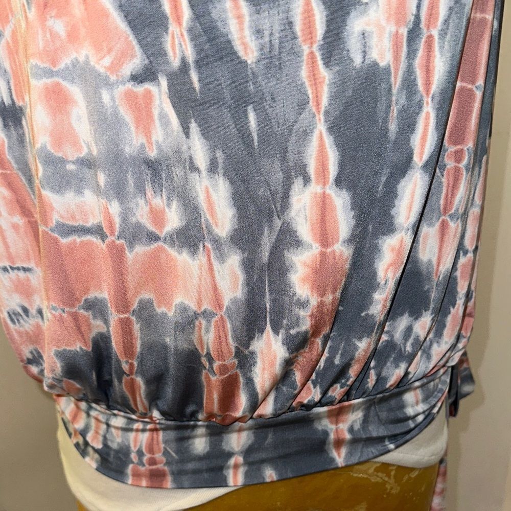 Ariella Coral/Grey Tie-Dye Strapless Top w/ Side Tie Size Small - Picture 5 of 12